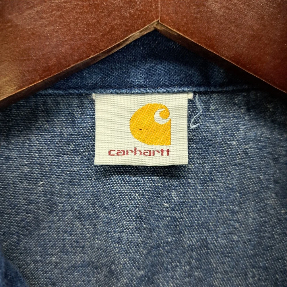 Carhartt Mens Denim Western Snap Button Shirt Blue SO2 DNM 15.5 x 35 Made in USA - Picture 3 of 9